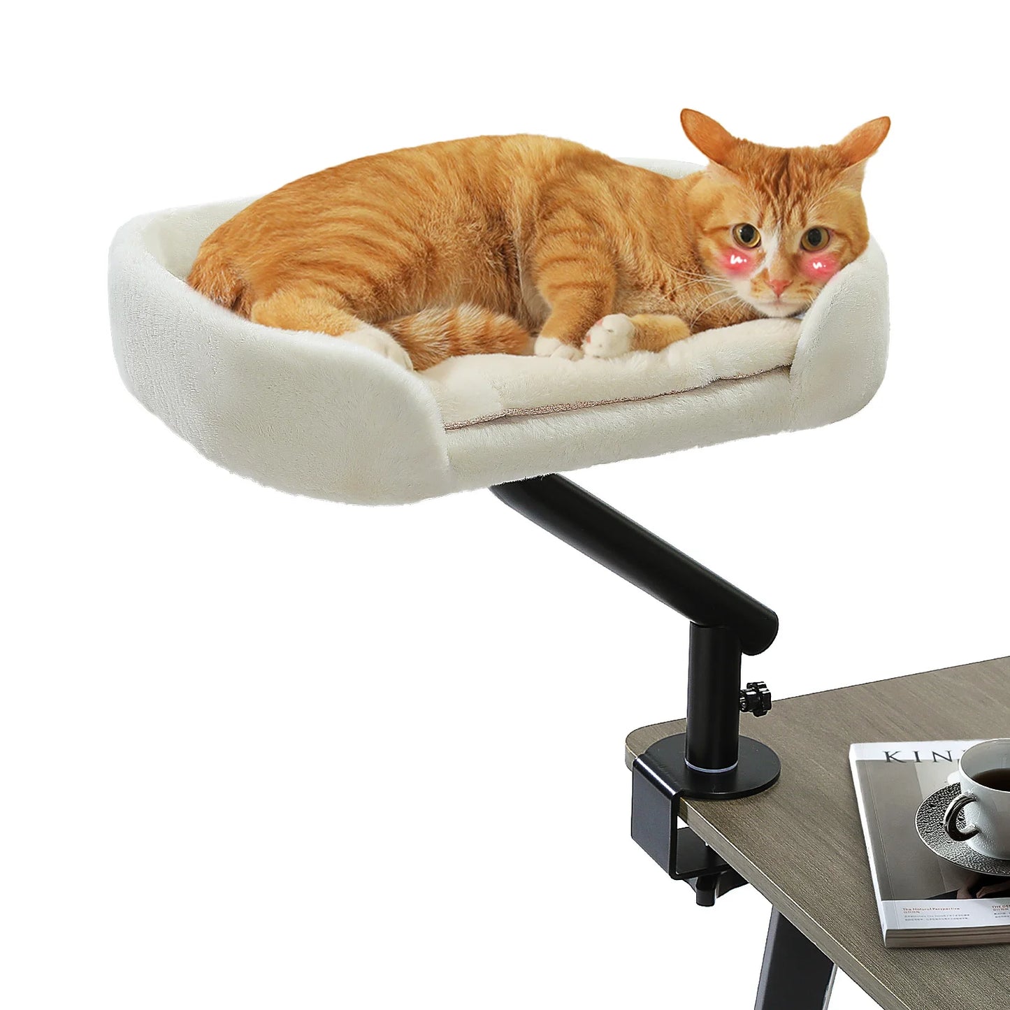 Cat Desk Bed, 360° Rotatable Cat Bed Stand for Indoor Cats, Adjustable Cat Basket.