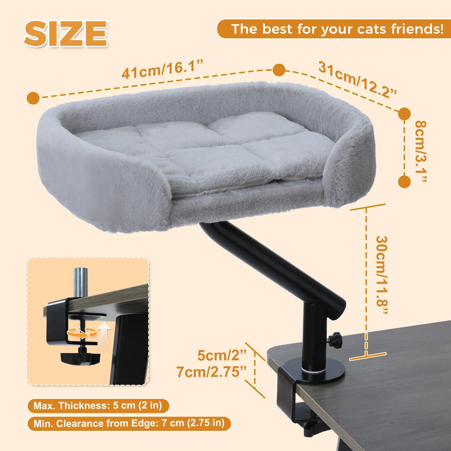 Cat Desk Bed, 360° Rotatable Cat Bed Stand for Indoor Cats, Adjustable Cat Basket.