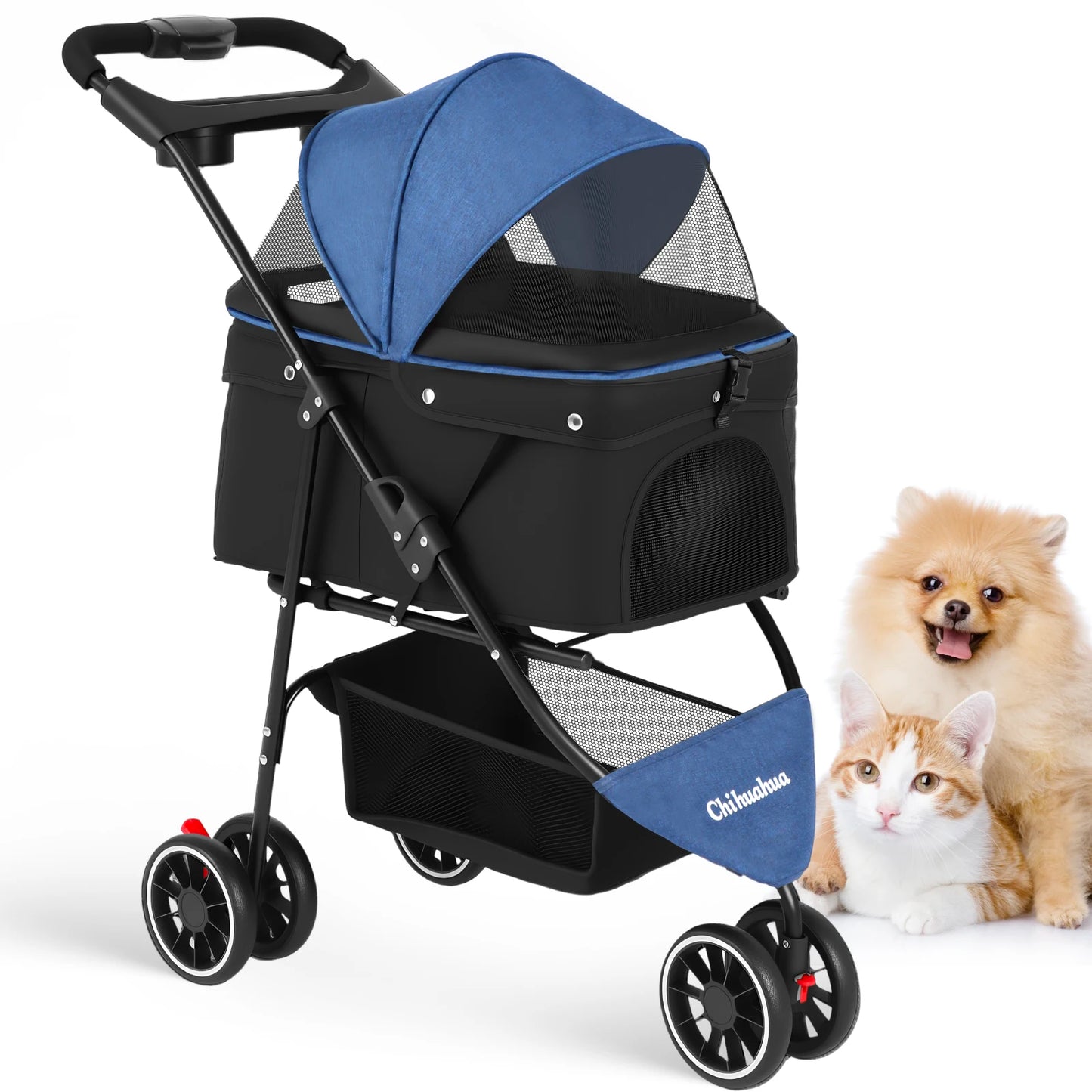 Pet Stroller For Small Medium pets  3 Wheels Foldable with Breathable Mesh Canopy Pet Travel Carrier .