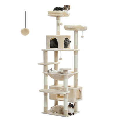 Large Cat Tree and Tower for Indoor Cats With Sisal-Covered Scratching Posts Spacious Hammock Padded Perches.