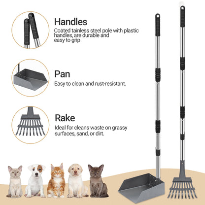 Pet Waste Removal Scoop with Long Adjustable Sectional Stainless Handles.