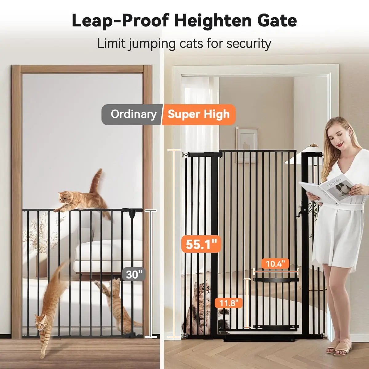 55.1" Tall Adjustable Cat Gate with Pet Door