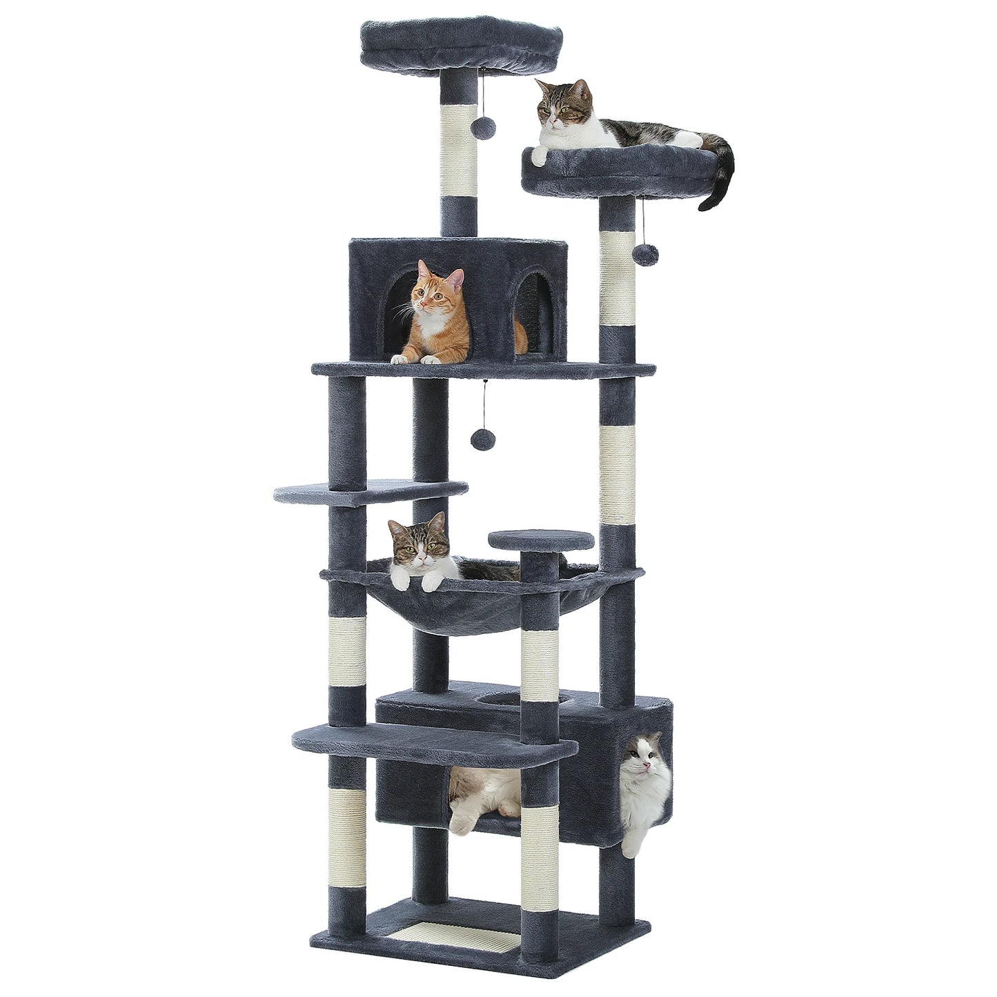 Large Cat Tree and Tower for Indoor Cats With Sisal-Covered Scratching Posts Spacious Hammock Padded Perches.