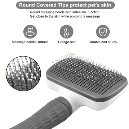 Pet Grooming Brush with One-Click Hair Removal, Bent Needle Massaging Comb for pets.