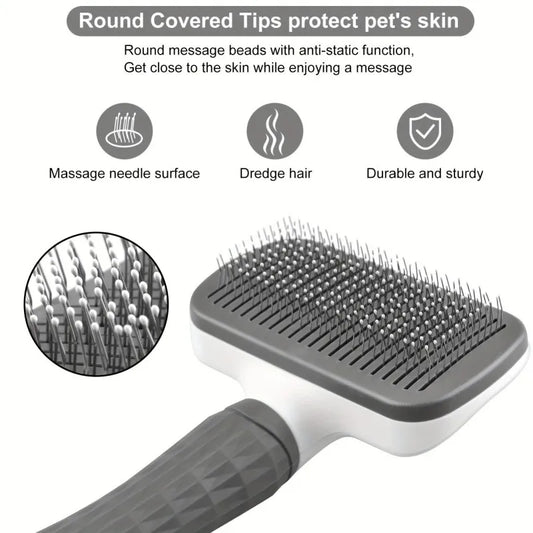 Pet Grooming Brush with One-Click Hair Removal, Bent Needle Massaging Comb for pets.