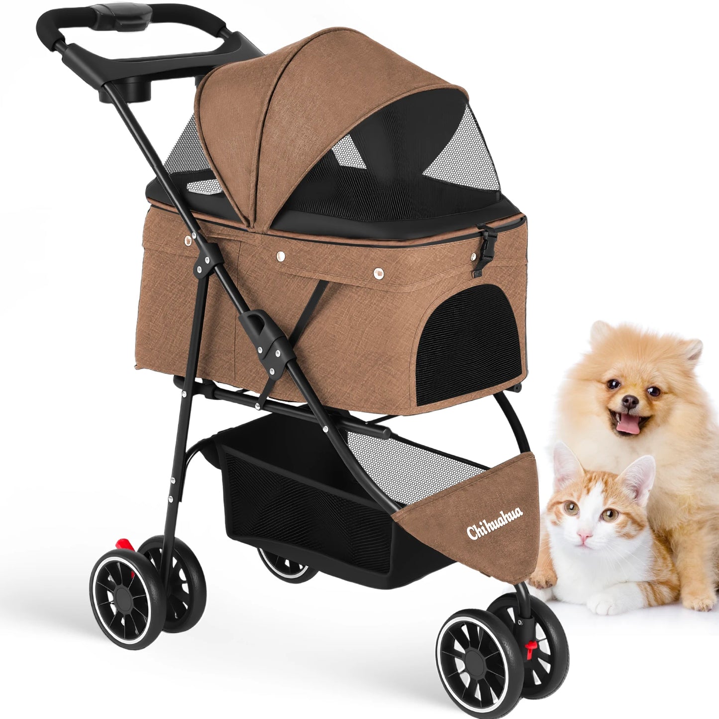 Pet Stroller For Small Medium pets  3 Wheels Foldable with Breathable Mesh Canopy Pet Travel Carrier .