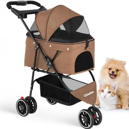 Pet Stroller For Small Medium pets  3 Wheels Foldable with Breathable Mesh Canopy Pet Travel Carrier .