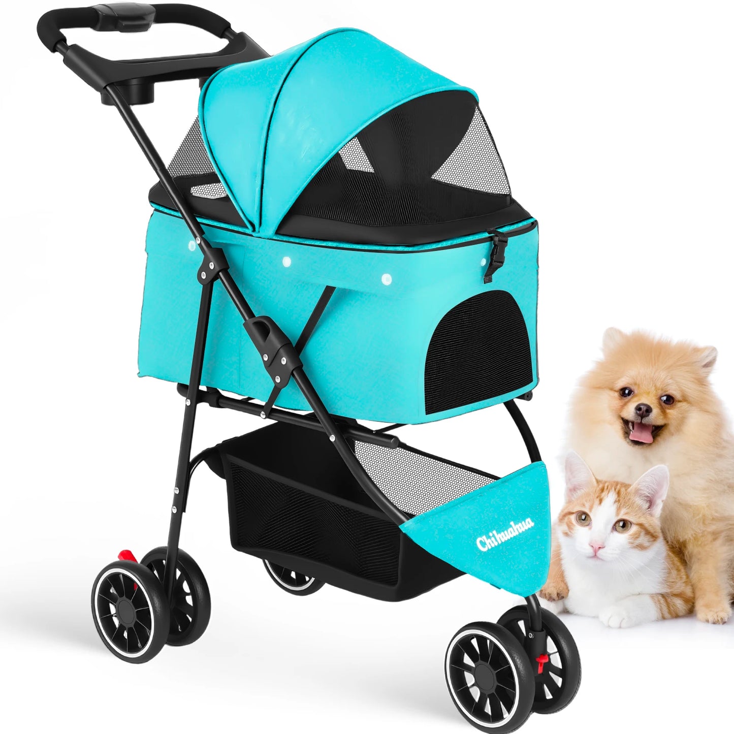 Pet Stroller For Small Medium pets  3 Wheels Foldable with Breathable Mesh Canopy Pet Travel Carrier .