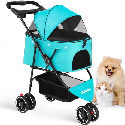 Pet Stroller For Small Medium pets  3 Wheels Foldable with Breathable Mesh Canopy Pet Travel Carrier .