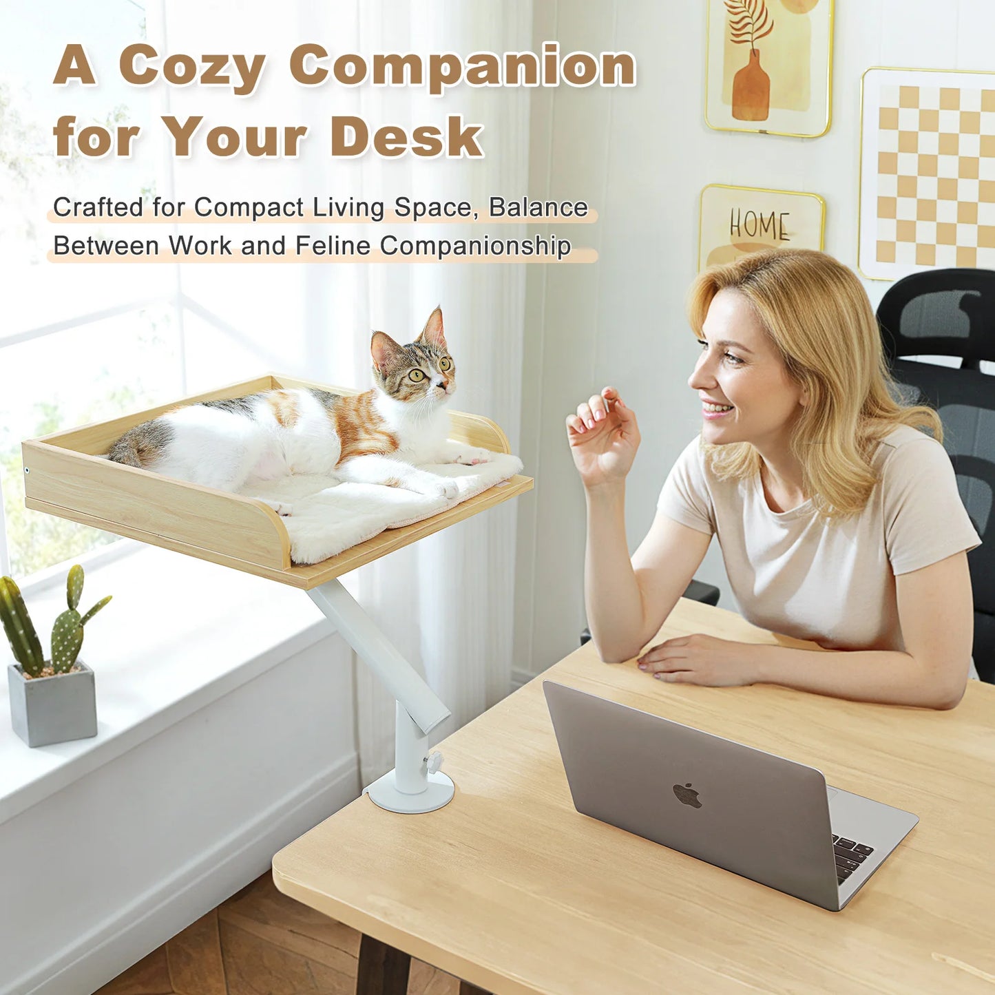 Cat Desk Bed, 360° Rotatable Cat Bed Stand for Indoor Cats, Adjustable Cat Basket.