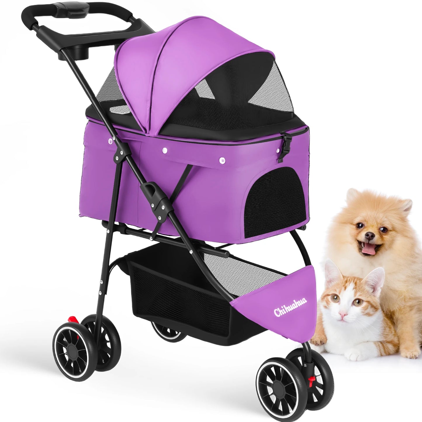 Pet Stroller For Small Medium pets  3 Wheels Foldable with Breathable Mesh Canopy Pet Travel Carrier .