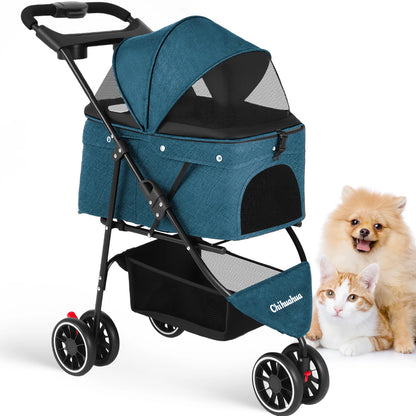 Pet Stroller For Small Medium pets  3 Wheels Foldable with Breathable Mesh Canopy Pet Travel Carrier .