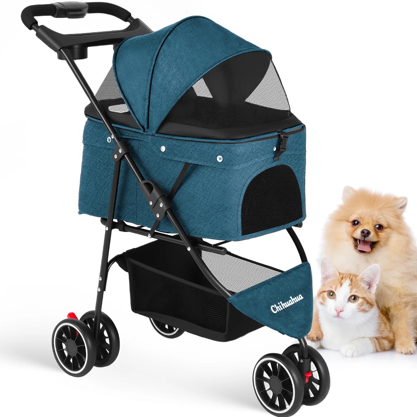 Pet Stroller For Small Medium pets  3 Wheels Foldable with Breathable Mesh Canopy Pet Travel Carrier .