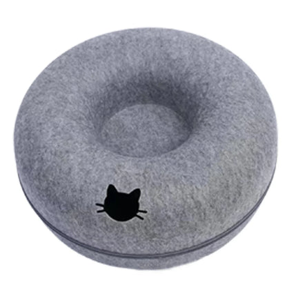 Felt Donut Cat Bed | 2-in-1 Cat Tunnel Bed & Hideout