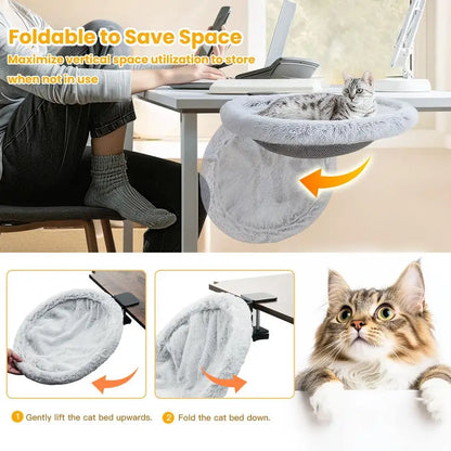 Cat Desk Bed, Sunken Cats Hammock with Steel Clamp Hold up to 40lbs, Oneclick Foldable Cat Side Table Beds .