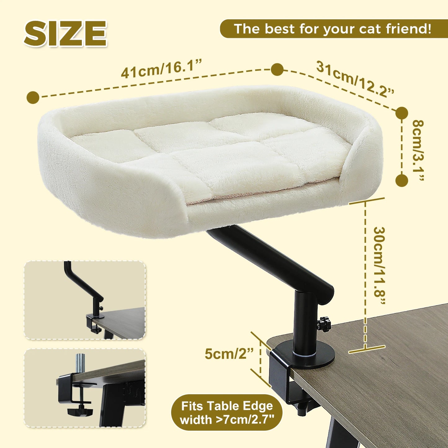 Cat Desk Bed, 360° Rotatable Cat Bed Stand for Indoor Cats, Adjustable Cat Basket.