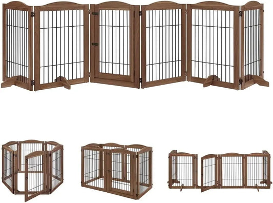 Foldable Wood and Wire Pet Playpen with Walk-Through Gate.