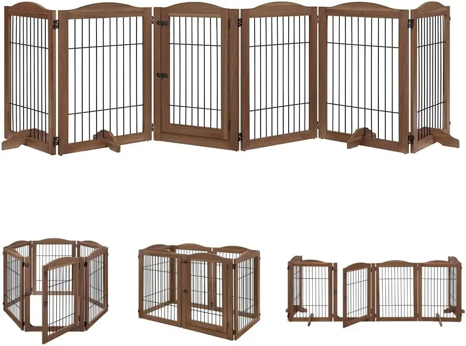 Foldable Wood and Wire Pet Playpen with Walk-Through Gate.