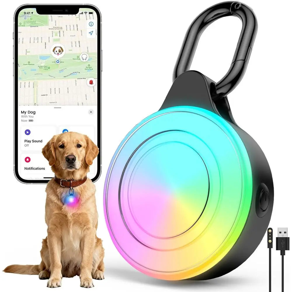 2-in-1 GPS Tracker & Dog Light - Smart Tracking Pet LED Light for iOS Only - Rechargeable,  Waterproof Dog Collar Light.