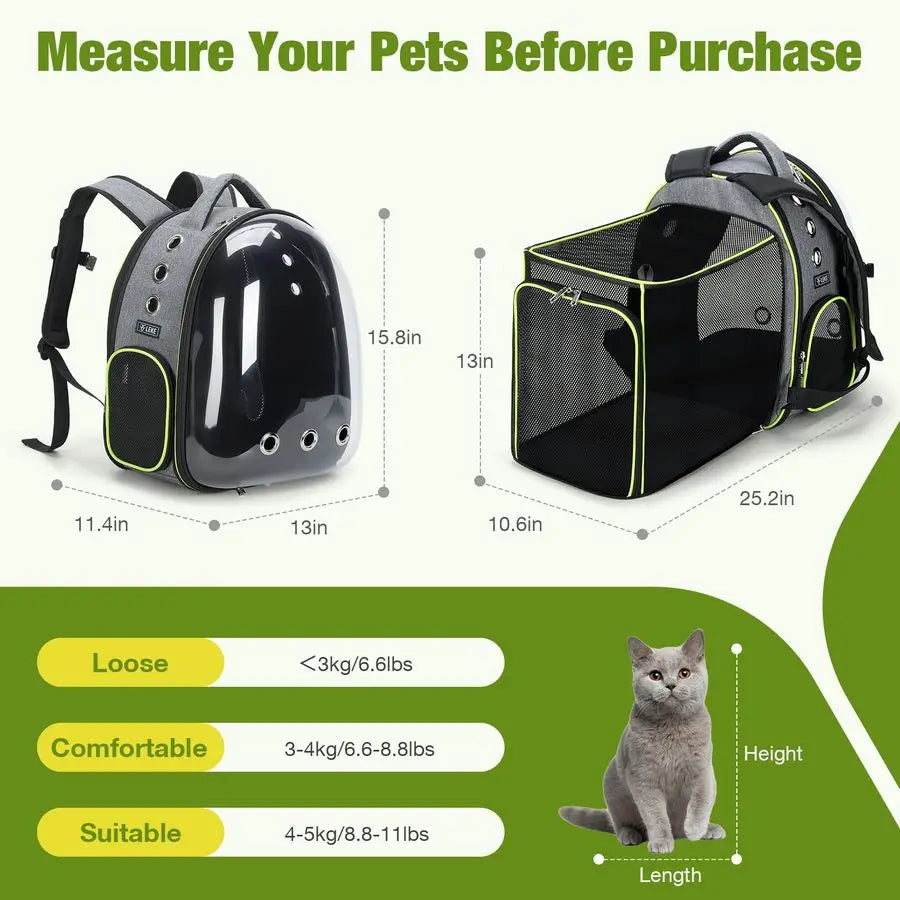 Cat Bubble Backpack Carrier Expandable Large Space Cat Backpack for Kitty and Small Dogs up to 18lbs,