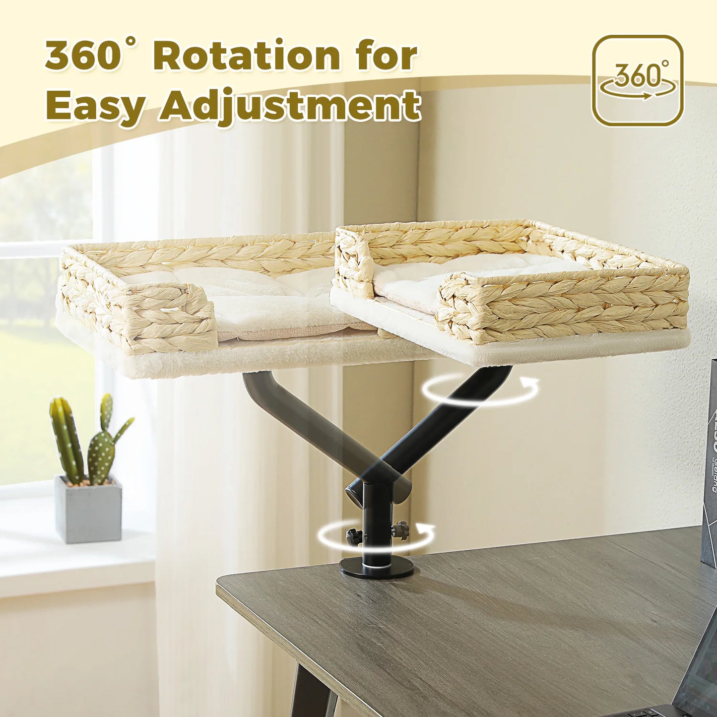 Cat Desk Bed, 360° Rotatable Cat Bed Stand for Indoor Cats, Adjustable Cat Basket.