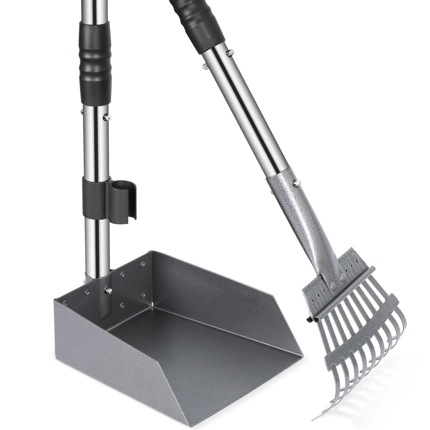 Pet Waste Removal Scoop with Long Adjustable Sectional Stainless Handles.