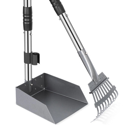 Pet Waste Removal Scoop with Long Adjustable Sectional Stainless Handles.
