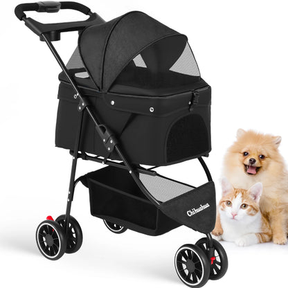 Pet Stroller For Small Medium pets  3 Wheels Foldable with Breathable Mesh Canopy Pet Travel Carrier .
