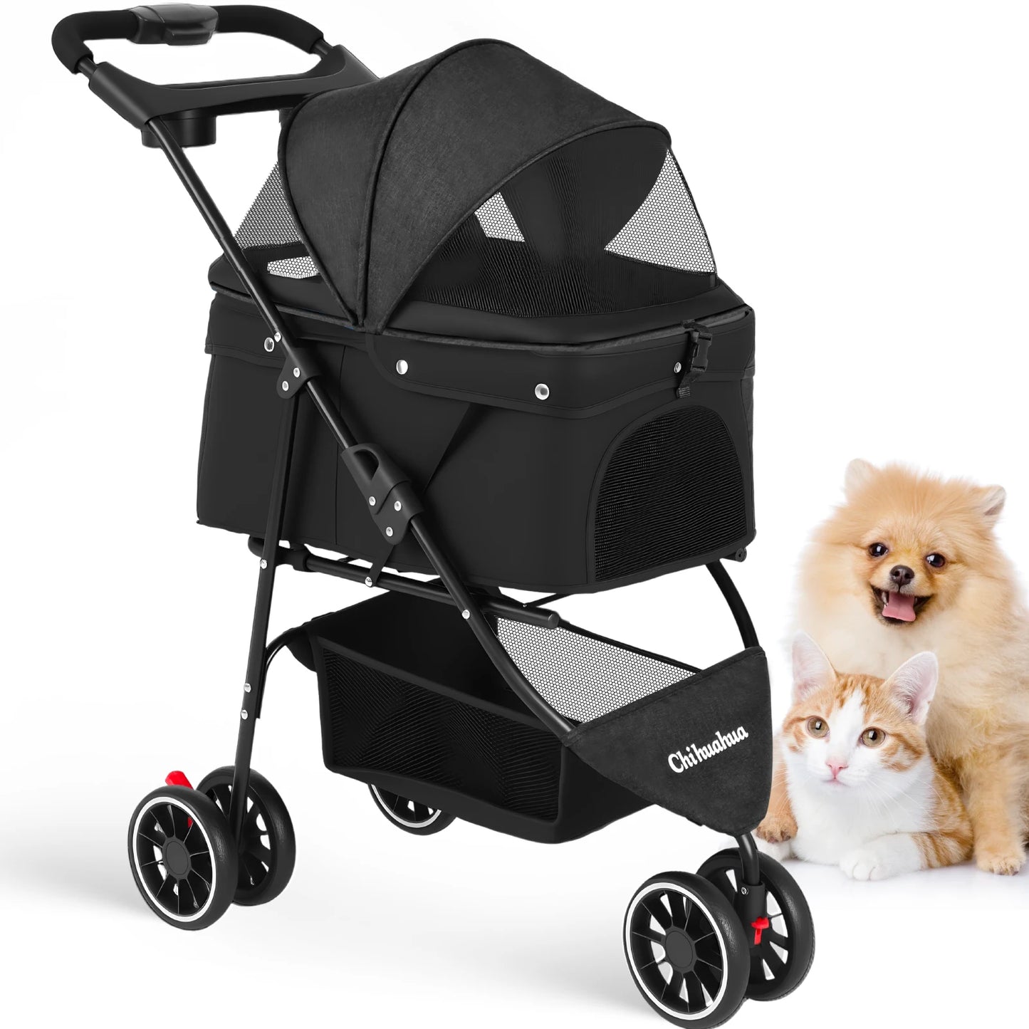 Pet Stroller For Small Medium pets  3 Wheels Foldable with Breathable Mesh Canopy Pet Travel Carrier .