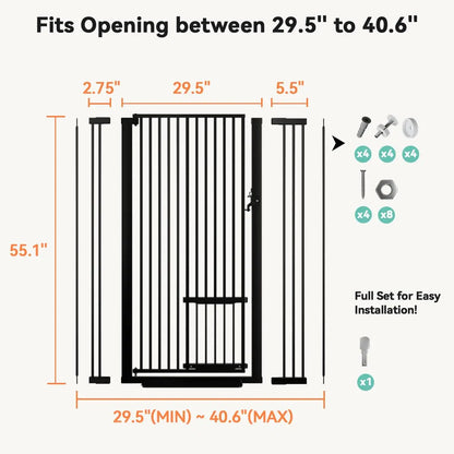 55.1" Tall Adjustable Cat Gate with Pet Door