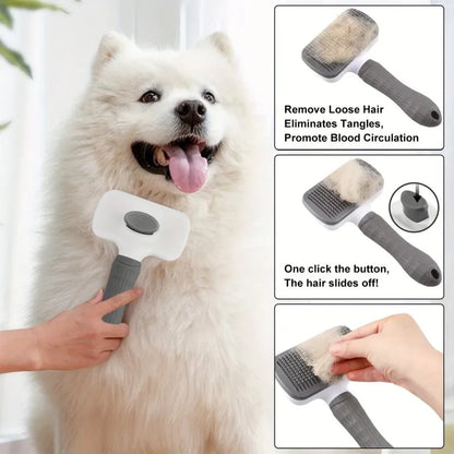 Pet Grooming Brush with One-Click Hair Removal, Bent Needle Massaging Comb for pets.