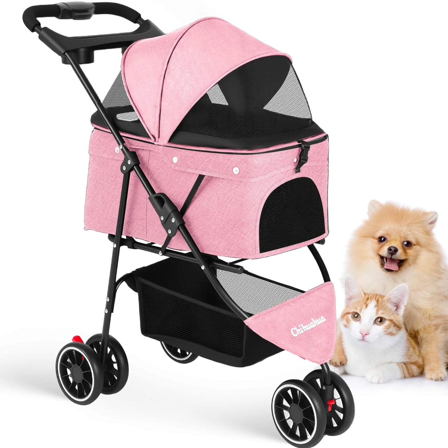 Pet Stroller For Small Medium pets  3 Wheels Foldable with Breathable Mesh Canopy Pet Travel Carrier .