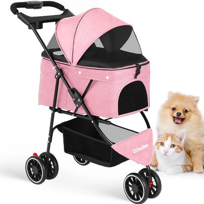 Pet Stroller For Small Medium pets  3 Wheels Foldable with Breathable Mesh Canopy Pet Travel Carrier .
