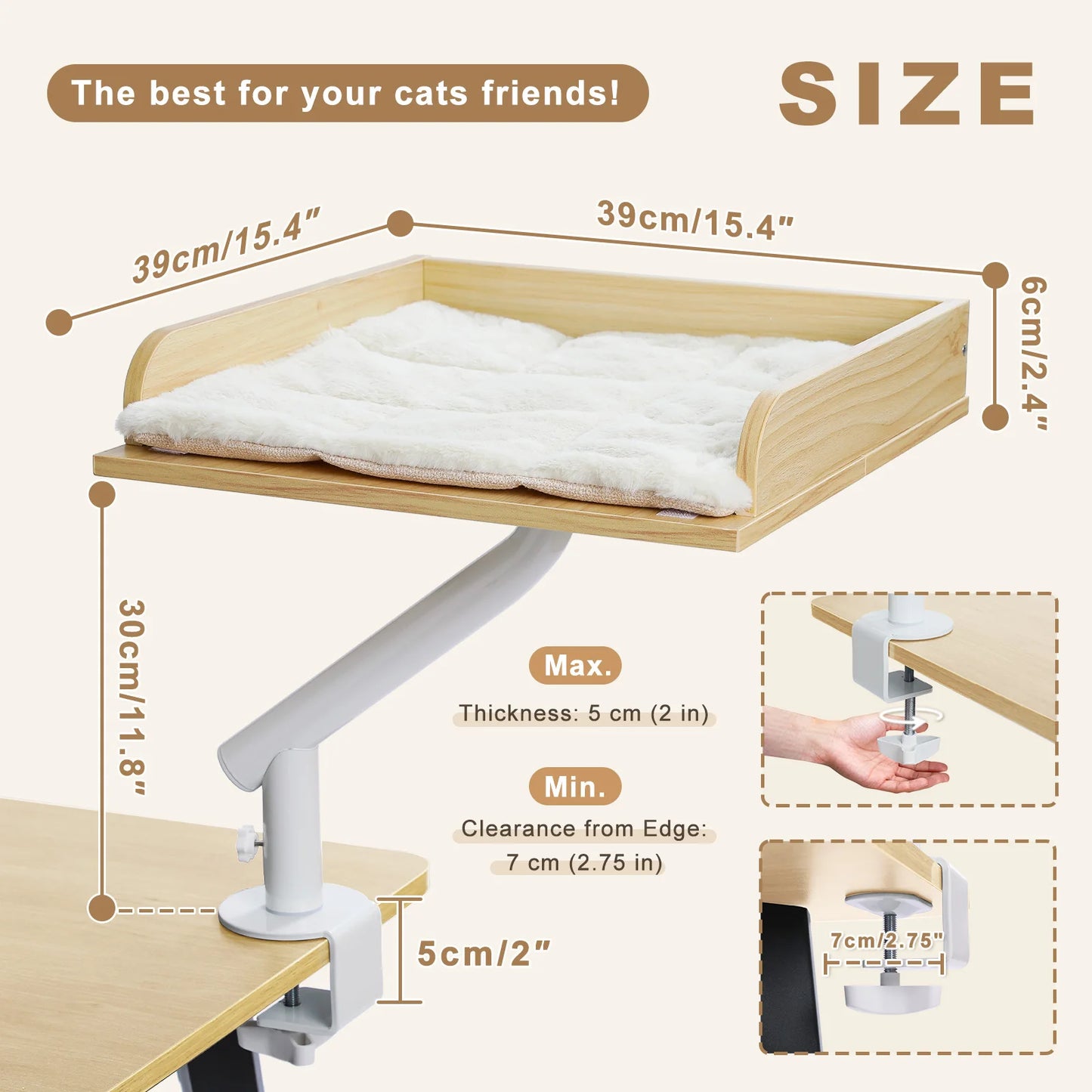 Cat Desk Bed, 360° Rotatable Cat Bed Stand for Indoor Cats, Adjustable Cat Basket.