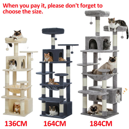 Large Cat Tree and Tower for Indoor Cats With Sisal-Covered Scratching Posts Spacious Hammock Padded Perches.