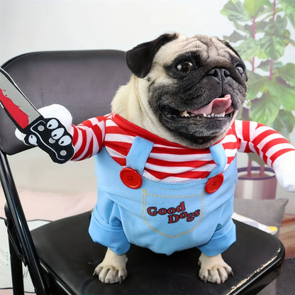 Halloween Pet Dog Clothes Transformed Pet Apparel and Wig for Holiday Party Pet Supplies Funny Bloody Doll With Knife Dog Costum