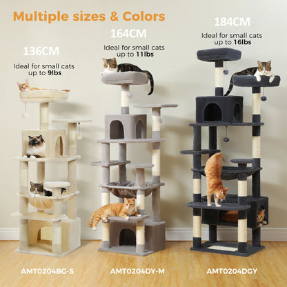 Large Cat Tree and Tower for Indoor Cats With Sisal-Covered Scratching Posts Spacious Hammock Padded Perches.