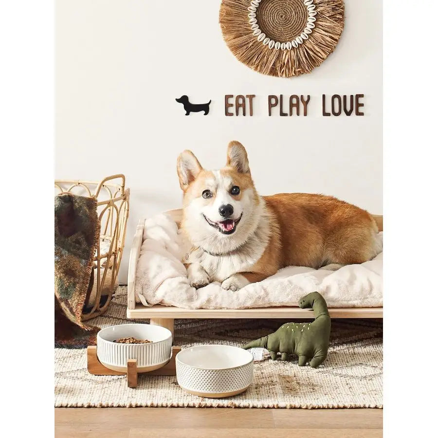 Ceramic pet bowls for Medium Small pets 4 Cup with Wood Stand,