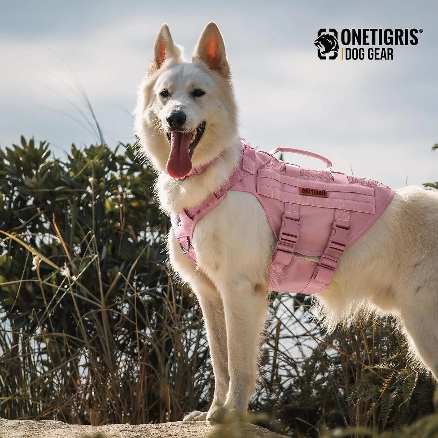 Tactical No-Pull Dog Harness – Mesh MOLLE Vest with Dual Handles