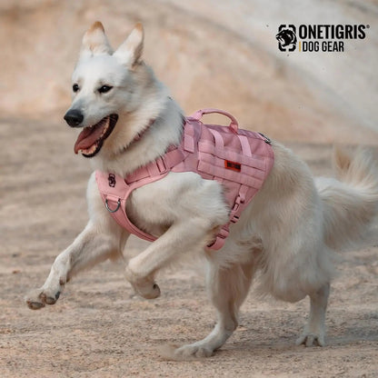 Tactical No-Pull Dog Harness – Mesh MOLLE Vest with Dual Handles