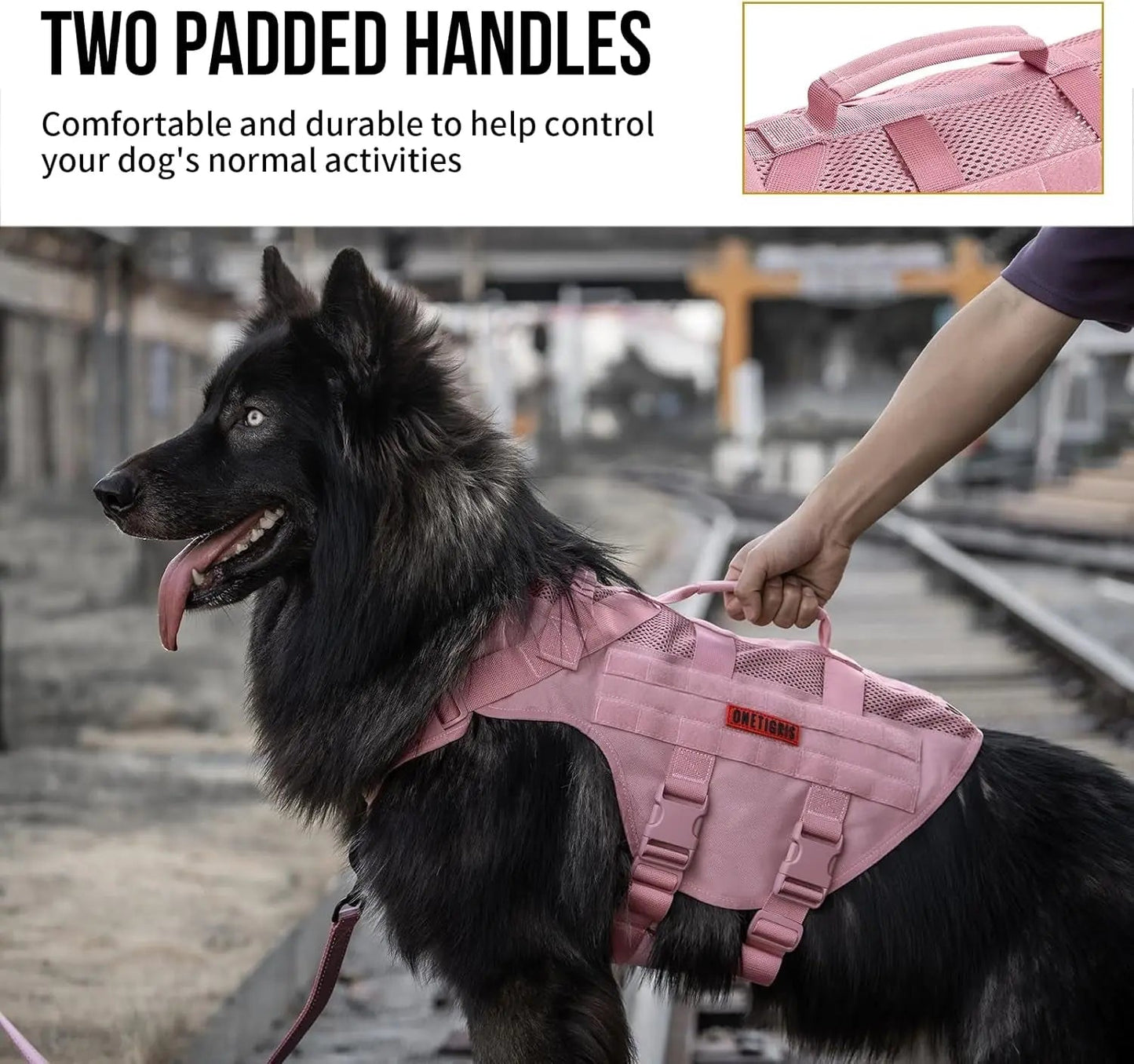 Tactical No-Pull Dog Harness – Mesh MOLLE Vest with Dual Handles