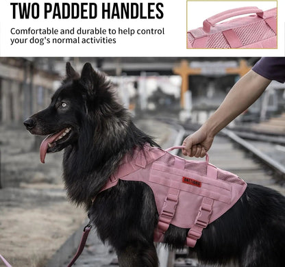 Tactical No-Pull Dog Harness – Mesh MOLLE Vest with Dual Handles