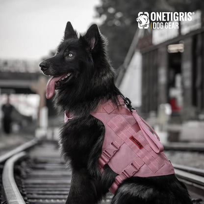 Tactical No-Pull Dog Harness – Mesh MOLLE Vest with Dual Handles