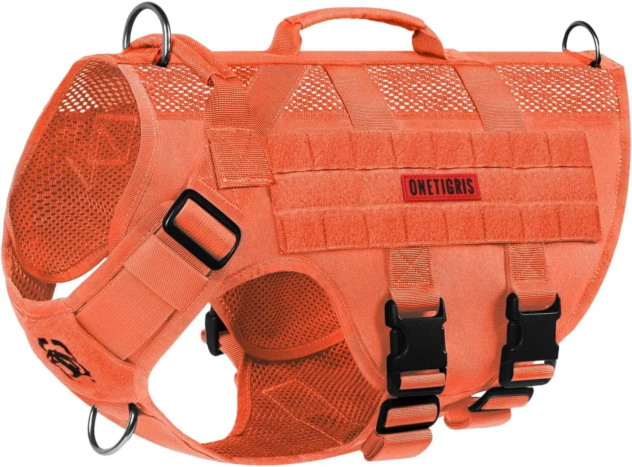 Tactical No-Pull Dog Harness – Mesh MOLLE Vest with Dual Handles