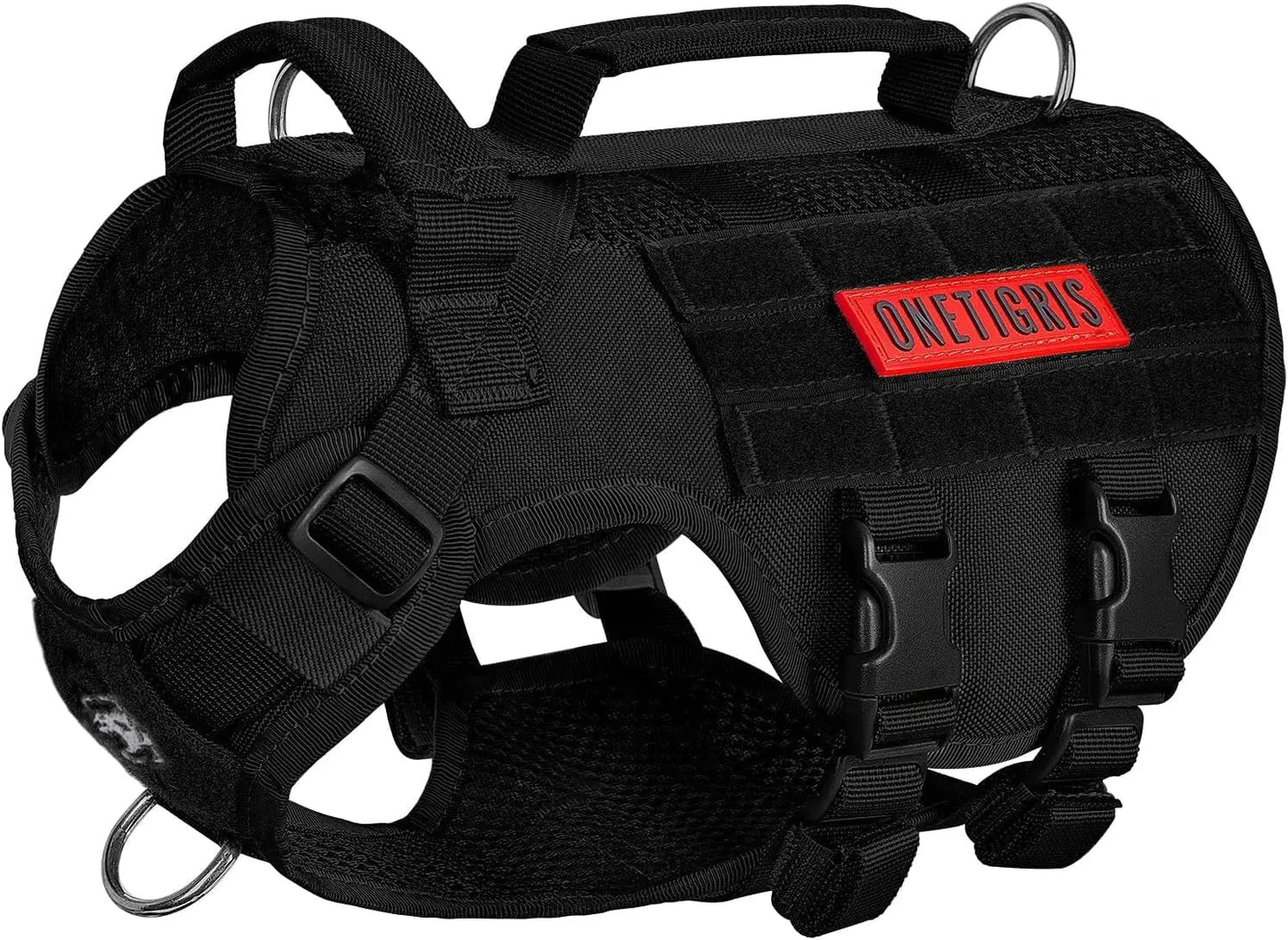 Tactical No-Pull Dog Harness – Mesh MOLLE Vest with Dual Handles