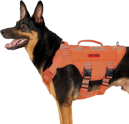 Tactical No-Pull Dog Harness – Mesh MOLLE Vest with Dual Handles