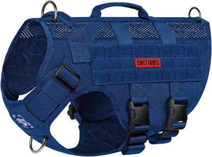 Tactical No-Pull Dog Harness – Mesh MOLLE Vest with Dual Handles