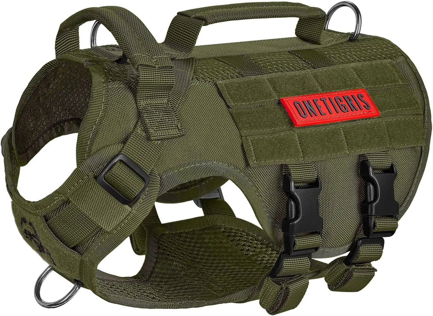 Tactical No-Pull Dog Harness – Mesh MOLLE Vest with Dual Handles