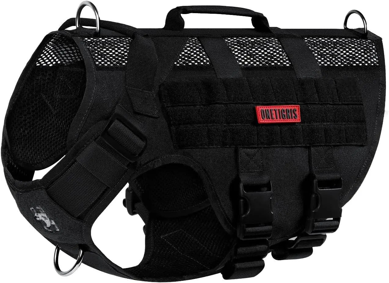Tactical No-Pull Dog Harness – Mesh MOLLE Vest with Dual Handles