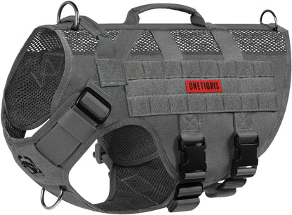Tactical No-Pull Dog Harness – Mesh MOLLE Vest with Dual Handles